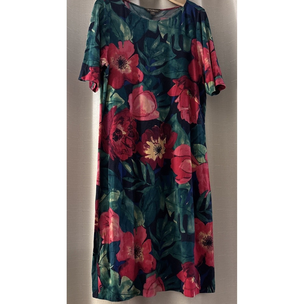 Tommy Bahama Green Hibiscus Floral Below Knee Length Short Sleeve Dress - Large